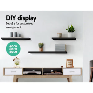 Black 3 Piece Floating Wall Shelves