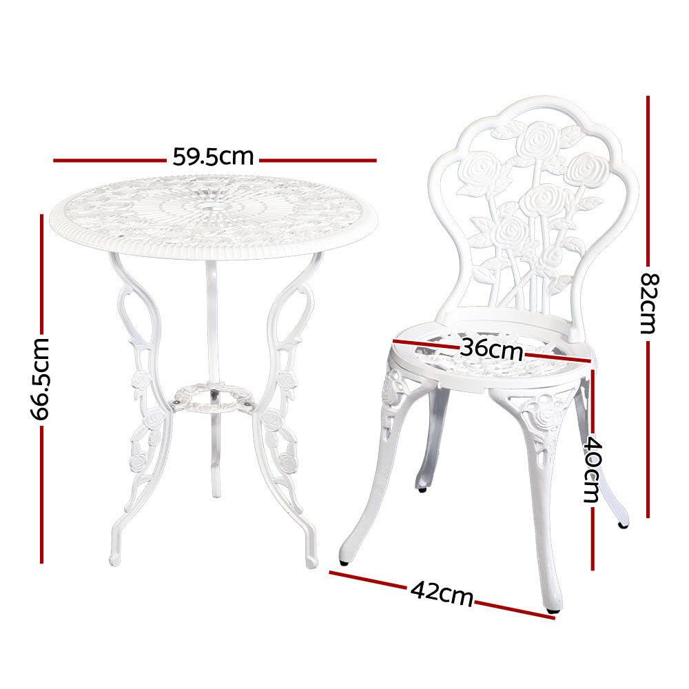 White Outdoor Garden Chairs And Table - Aluminium