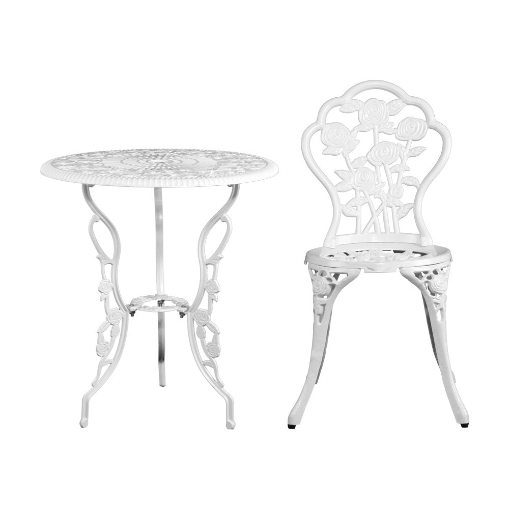 White Outdoor Garden Chairs And Table - Aluminium
