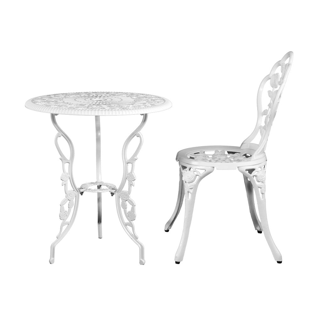 White Outdoor Garden Chairs And Table - Aluminium