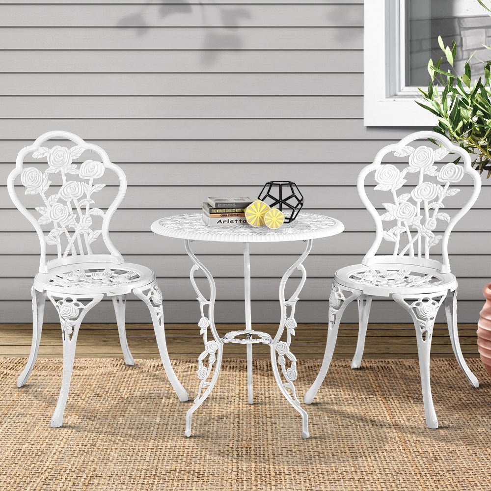 White Outdoor Garden Chairs And Table - Aluminium