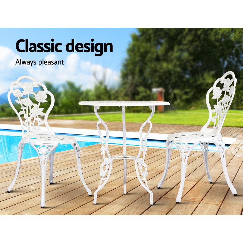 White Outdoor Garden Chairs And Table - Aluminium
