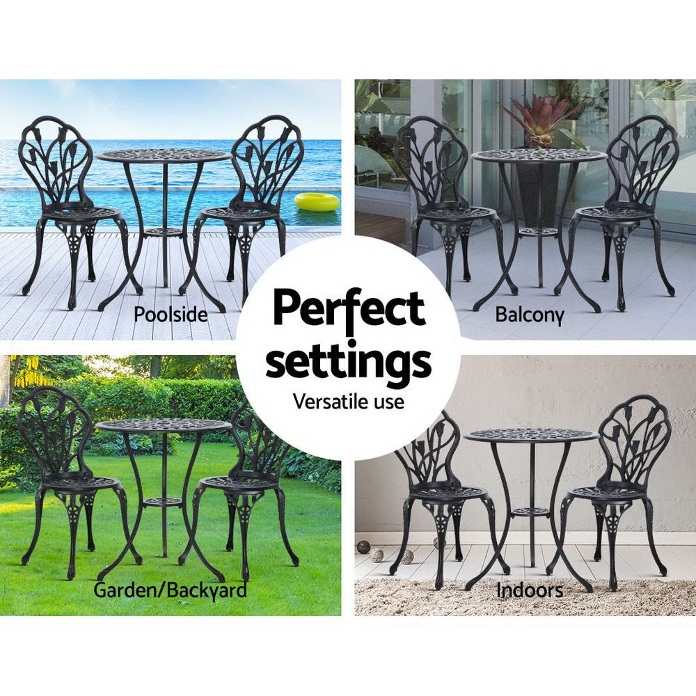3PCS Outdoor Black Garden Setting