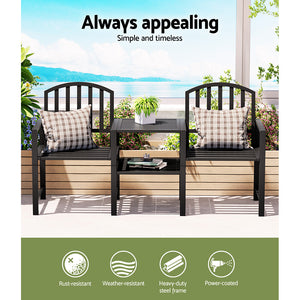 Gardeon Outdoor Garden Bench Steel Table and Chair | Patio Furniture Loveseat Park