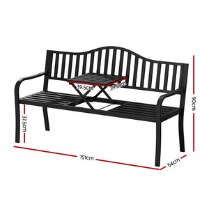 Gardeon Outdoor Garden Bench | Steel Foldable Patio Furniture Loveseat