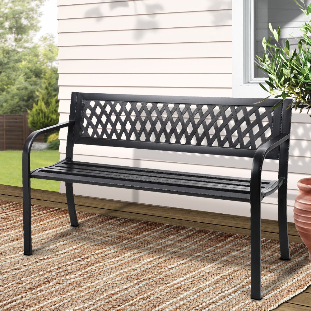 Modern Black Steel Garden Bench / Seat
