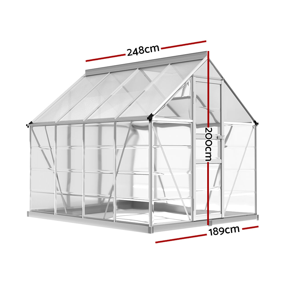 Greenfingers Greenhouse Aluminium Polycarbonate | Garden 248x189x200cm | Green House