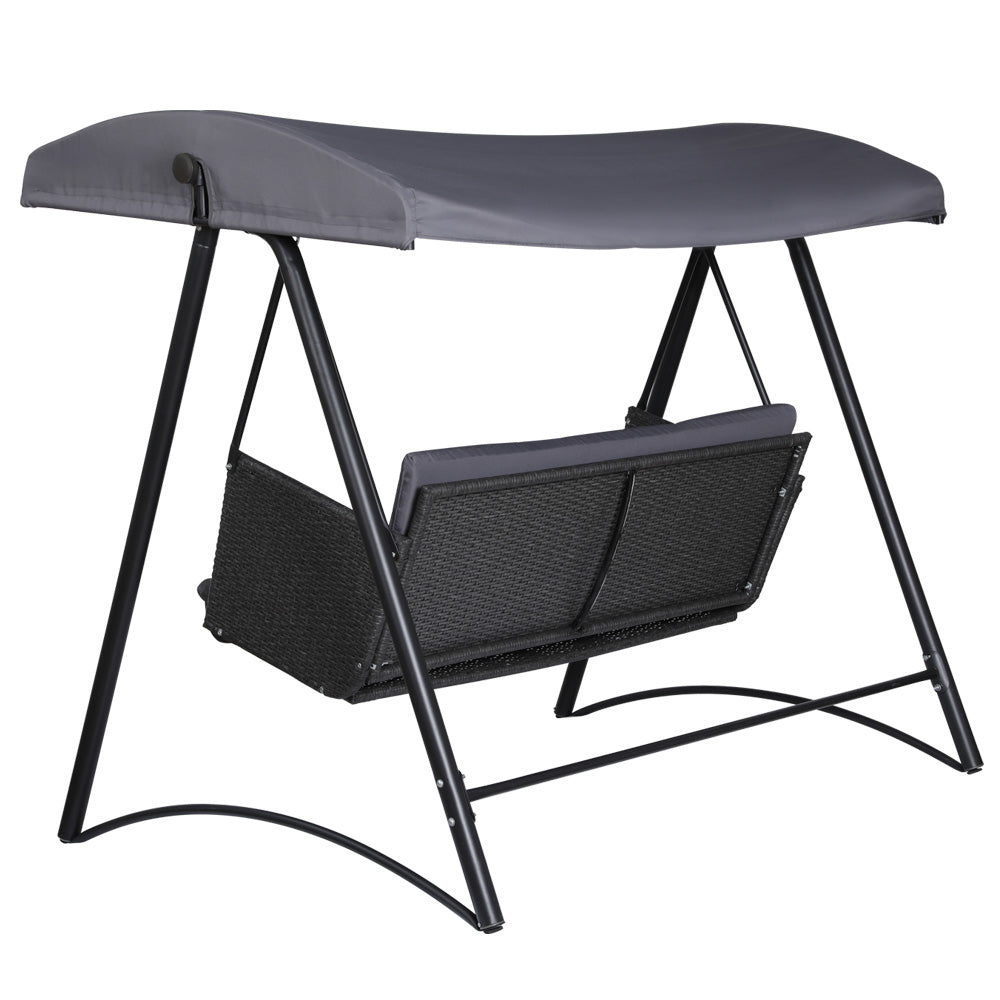 Gardeon Rattan Swing Chair with Canopy | Outdoor 3-Seater Garden Bench Swing in Grey