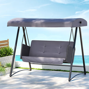 Gardeon Rattan Swing Chair with Canopy | Outdoor 3-Seater Garden Bench Swing in Grey