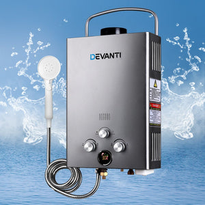 Devanti Portable Gas Water Heater 8LPM Outdoor Camping Shower Grey