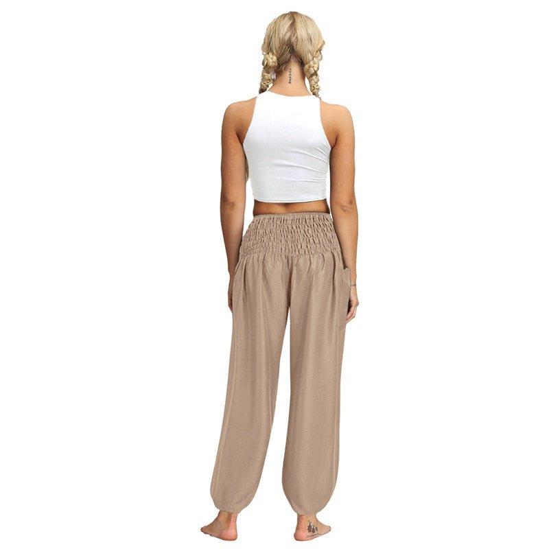 Khaki Bohemian High Waist Yoga Palazzo Pants | S-XL