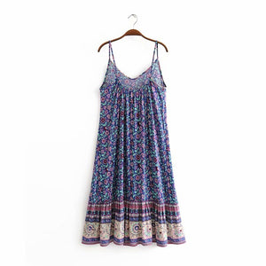 Women's Sexy Blue Short Bohemian Spagetti Summer Dress | S-L