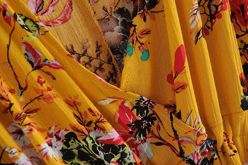 Women's Yellow Batwing Boho Dress | Deep V-Neck | S-L