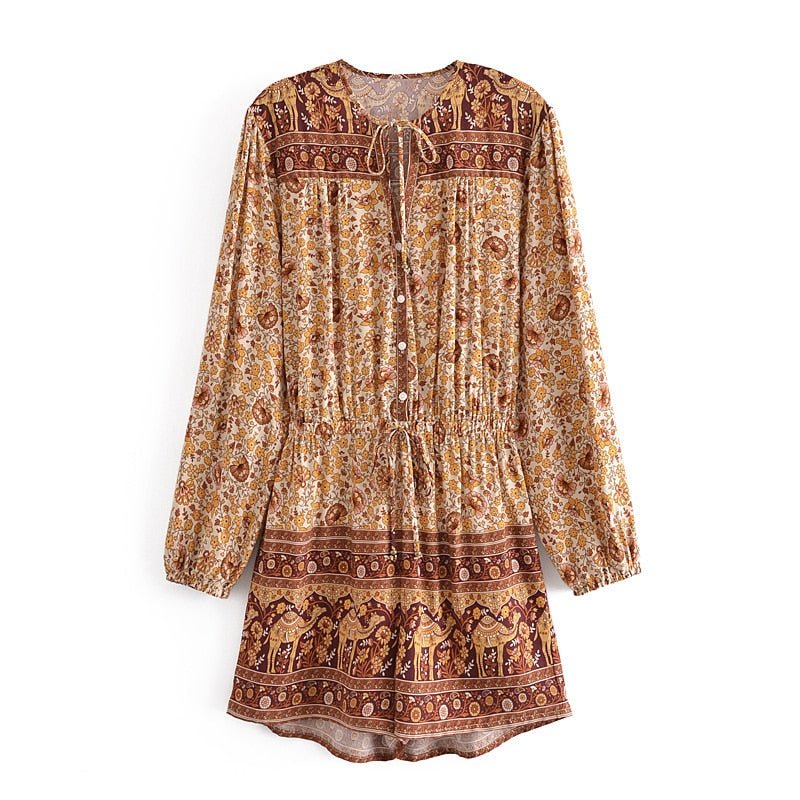 Women's Brown Bohemian Beach Romper | Rayon + Cotton | S-L