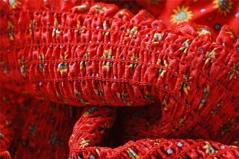 Women's Boho Off Shoulder Strapless Red Or Black Top With Matching Mini Skirt | Clothing Set | M-L