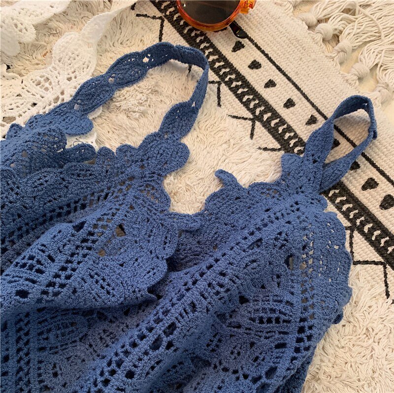 Summer Bohemian Short Strap Lace Knitted Vest Top | Free Size | Various Colours