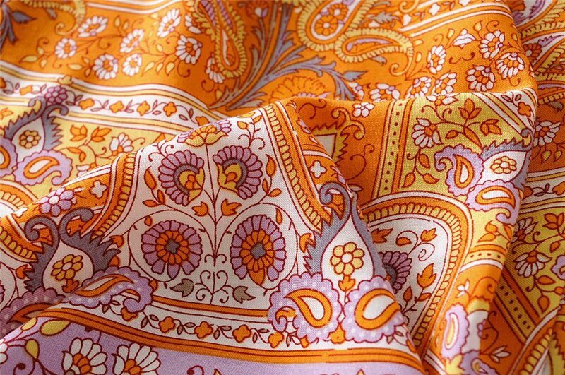 Women's Orange Floral Printed Sleeveless Boho Bodysuit Romper | S-L