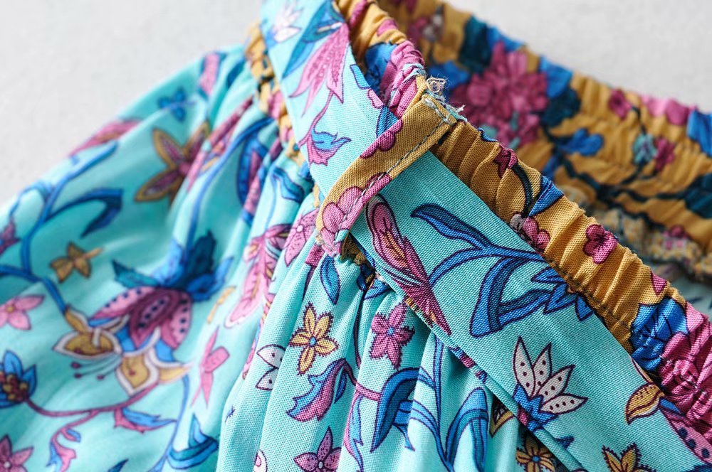 Women's Blue 60's Flower Child Two Piece Outfit | Sleeveless Top + Bohemian Pants | S-L