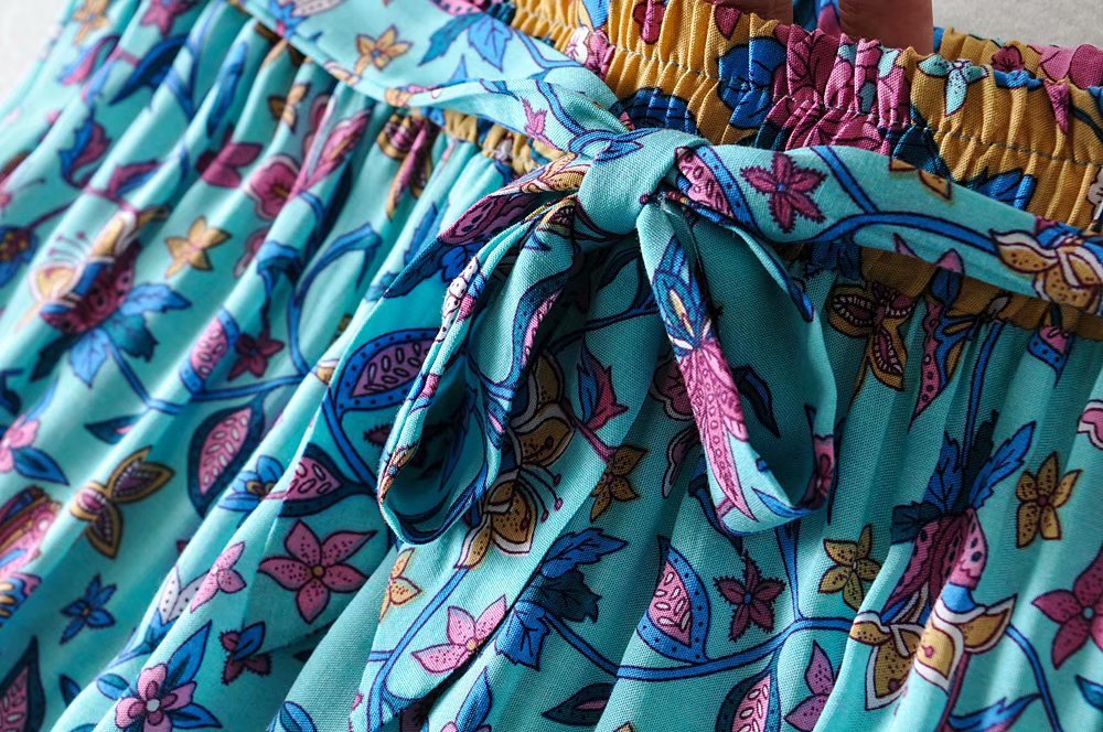 Women's Blue 60's Flower Child Two Piece Outfit | Sleeveless Top + Bohemian Pants | S-L