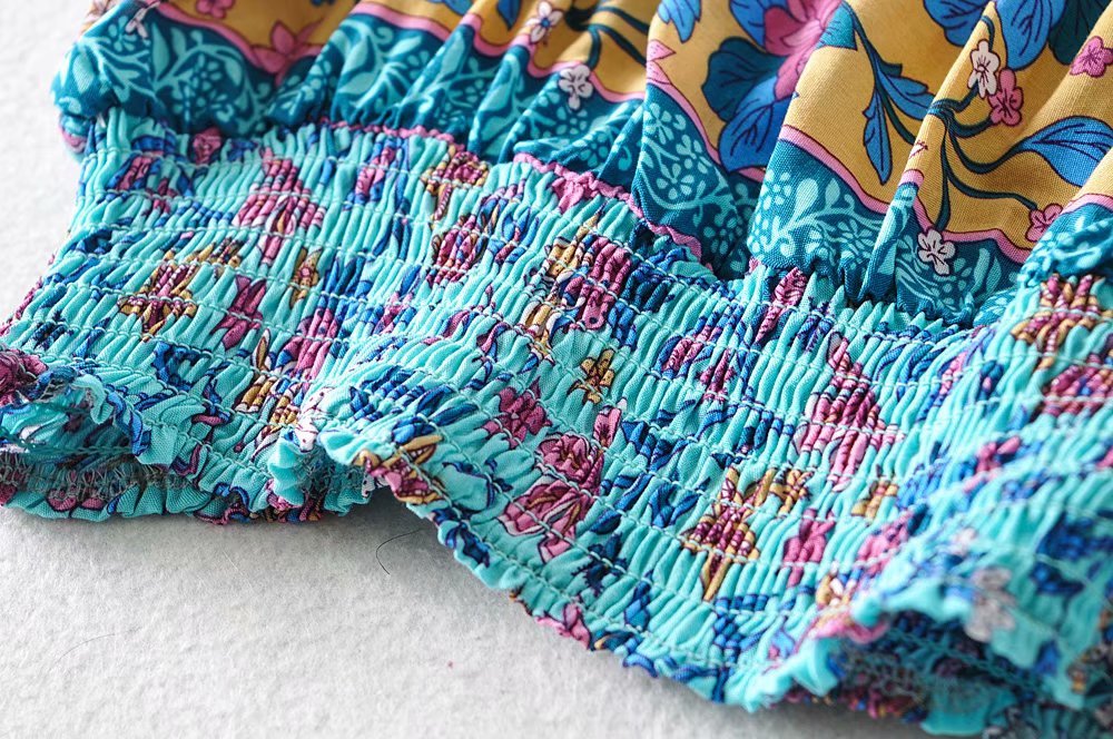 Women's Blue 60's Flower Child Two Piece Outfit | Sleeveless Top + Bohemian Pants | S-L