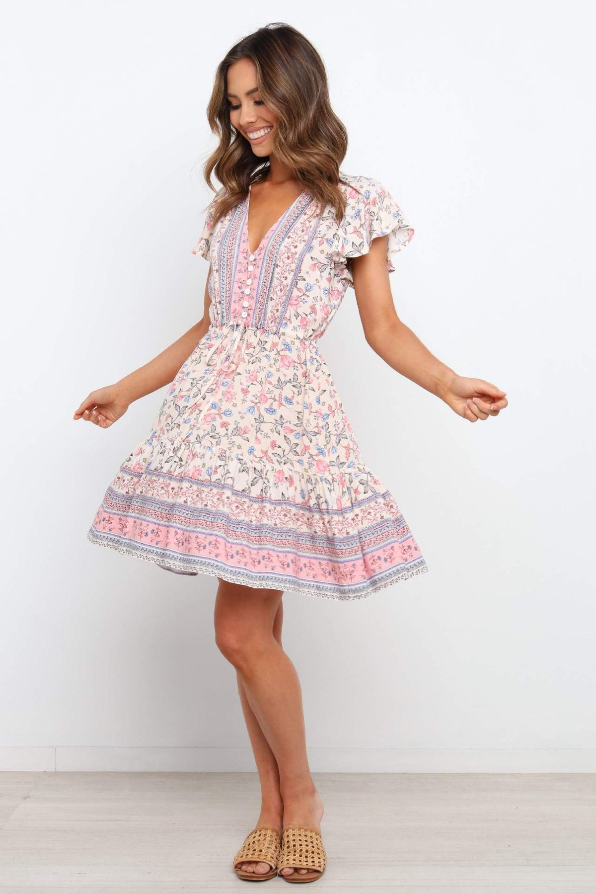 Cute Hippie Boho Pink Sundress | Loose Fit + Vneck | S-XL
