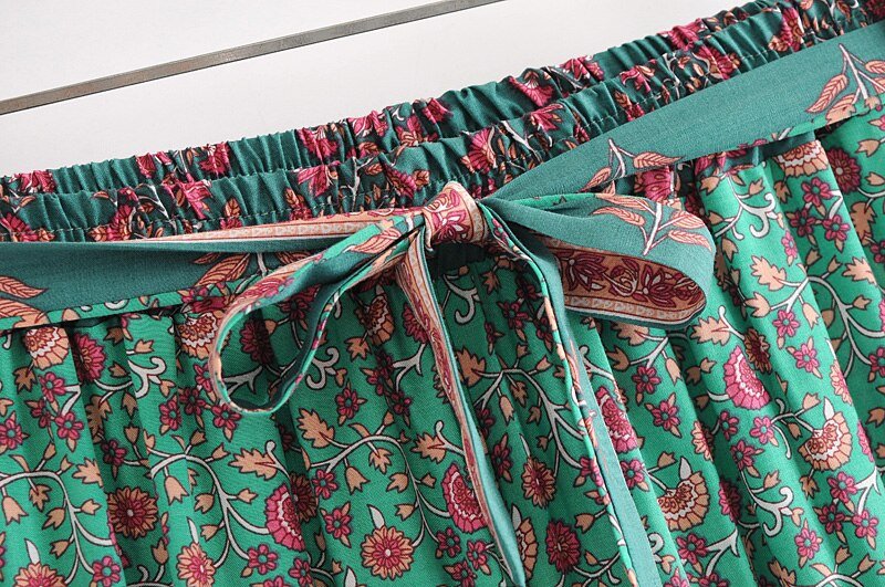 Women's Vintage Green Floral Two Piece Set | Strapless Tops + Bohemian Pants | S-L