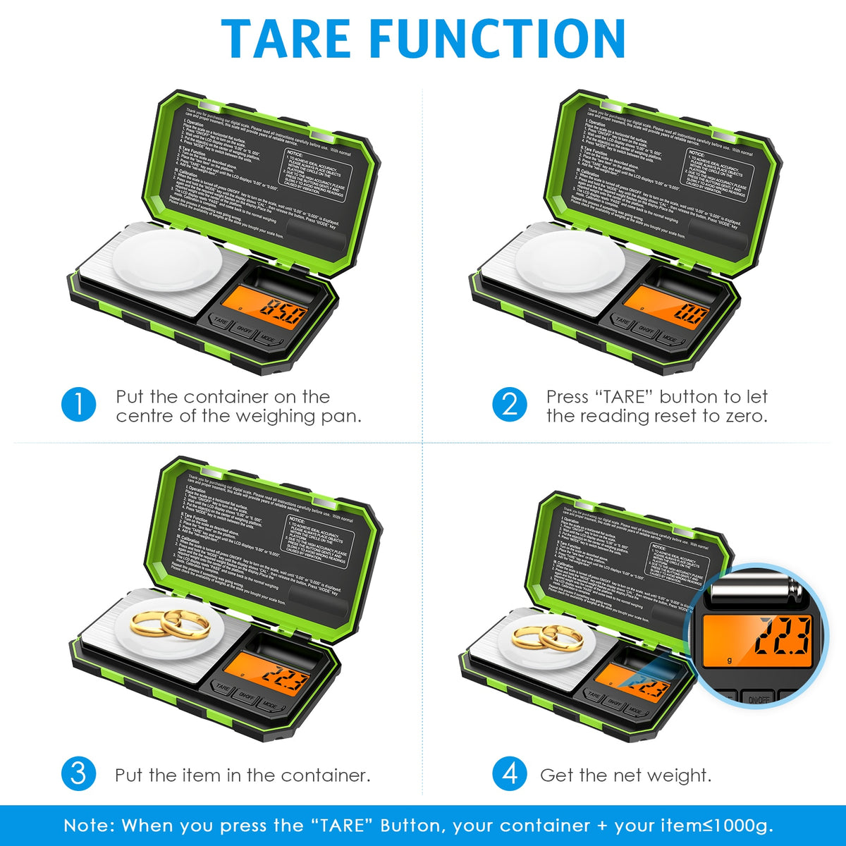 0.1g - 1KG Digital Scales With 50g Calibration Weight