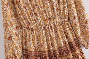 Women's Brown Bohemian Beach Romper | Rayon + Cotton | S-L