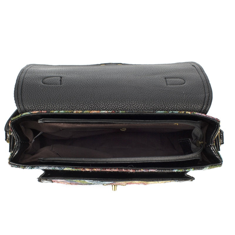 Retro Hippie Styled Briefcase Handbag With Floral Design