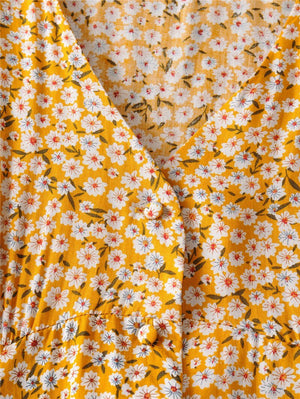 Women's Hippie Yellow Deep V-Neck Dress | Boho Flowers | S-L