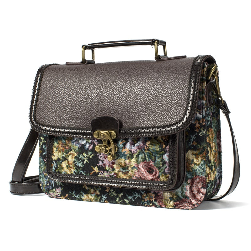 Retro Hippie Styled Briefcase Handbag With Floral Design