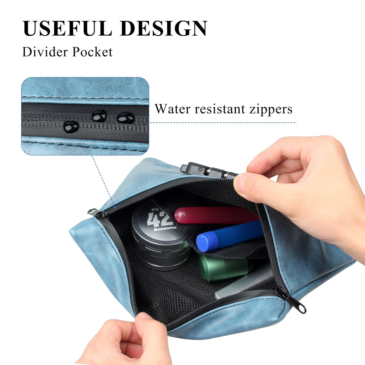 Leather Smell Proof Bag With Carbon Lining & Lock | Various Colours