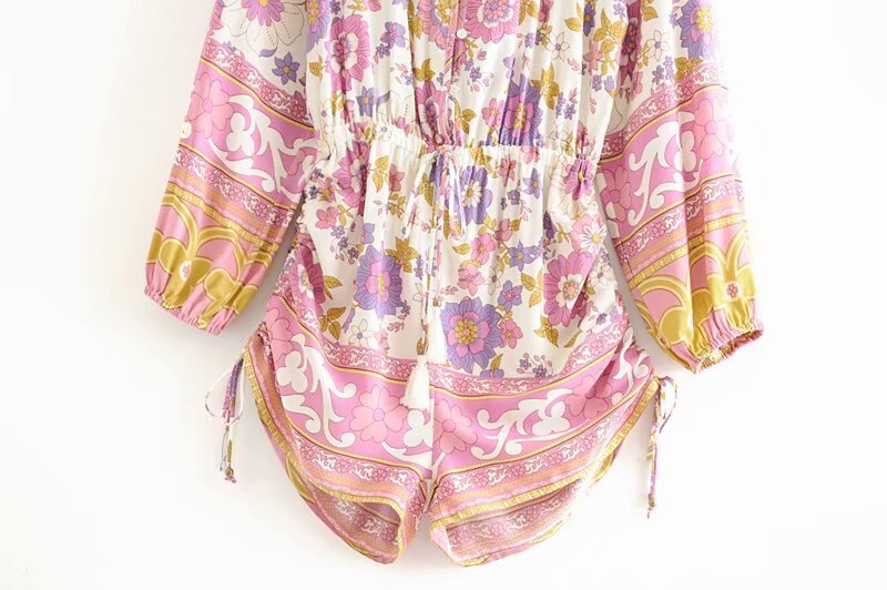 Women's Floral Boho Romper With Tassels | V-Neck Jumpsuit | S-L