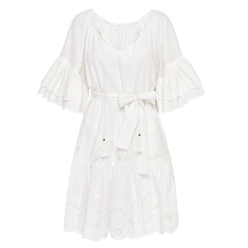Gypsy Styled Loose Casual White Beach Dress With Tassels | S-L