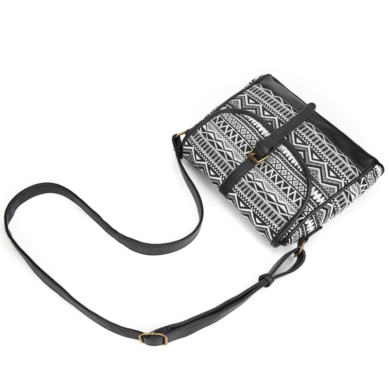 Cool Boho Styled Leather & Fabric Crossbody Bag