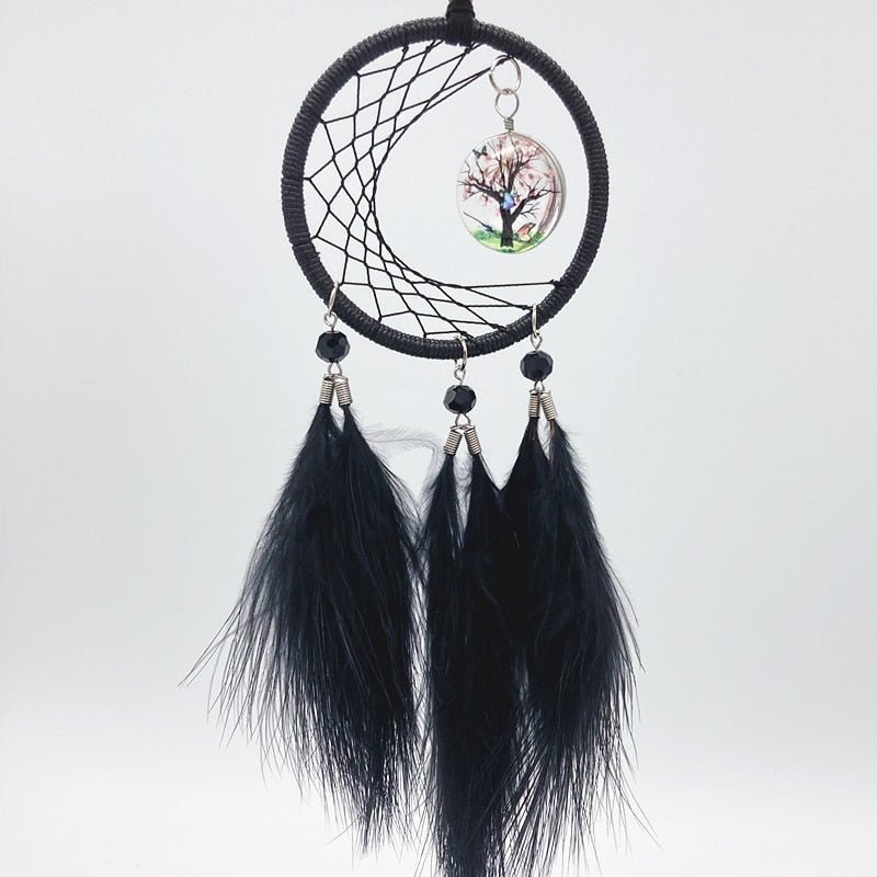 Small Black Feathered Dream Catcher With Pink Tree Design