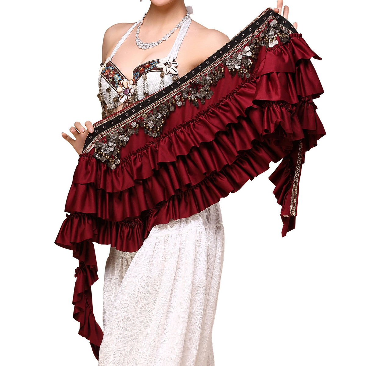 Tribal Gypsy Belly Dancing Fringe Wrap With Coins | Various Colours