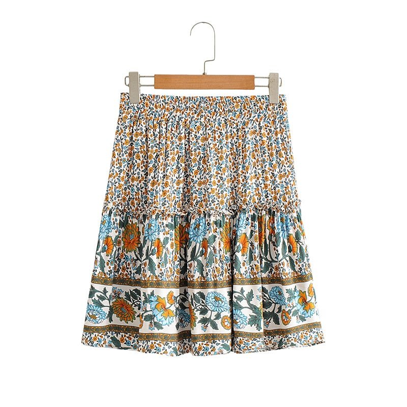 Women's Floral Bohemian Two Piece Outfit | Strapless Top + Mini Skirt | S-L | Various Colours