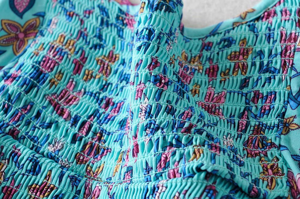 Women's Blue 60's Flower Child Two Piece Outfit | Sleeveless Top + Bohemian Pants | S-L