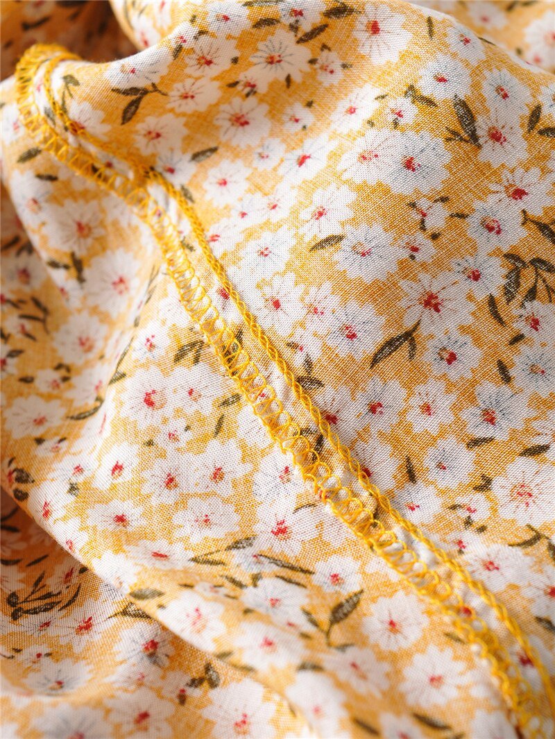 Women's Hippie Yellow Deep V-Neck Dress | Boho Flowers | S-L