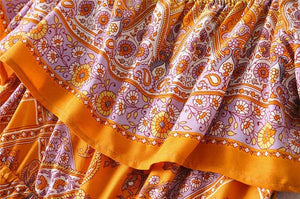 Women's Orange Floral Printed Sleeveless Boho Bodysuit Romper | S-L