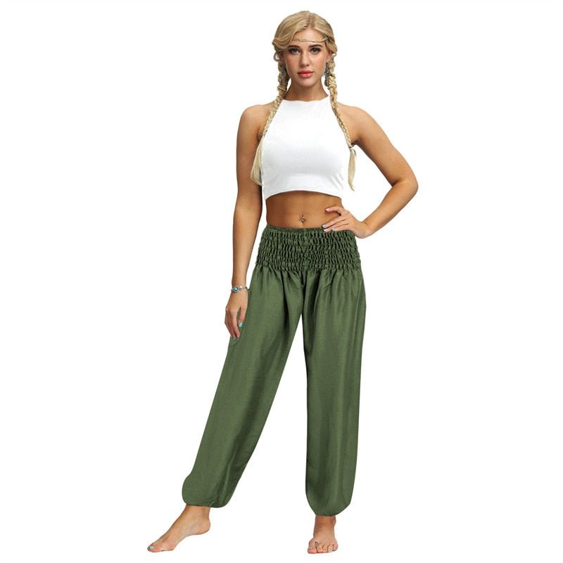 Olive Bohemian High Waist Yoga Palazzo Pants | S-XL