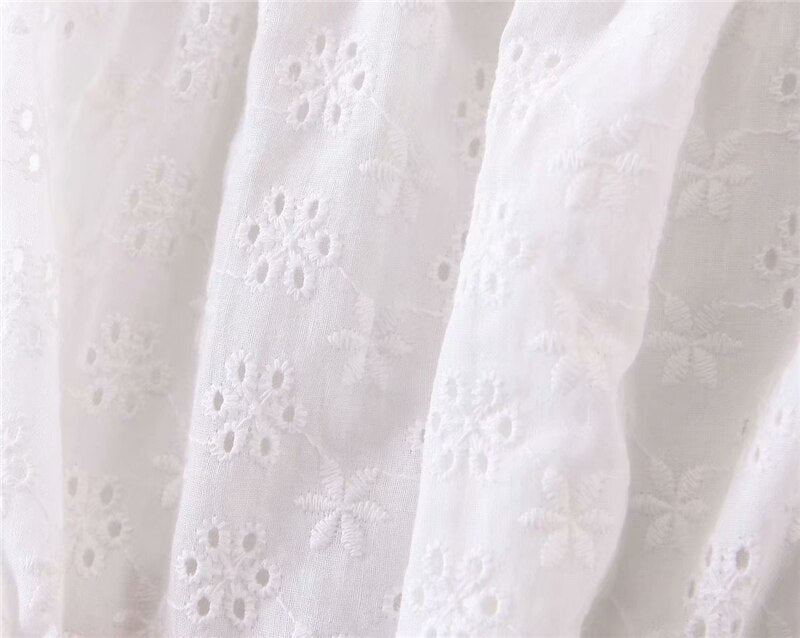 Women's White Festival Two Piece Outfit | Off Shoulder Short Sleeve Top + Bohemian Lace Mini Skirts | S-L