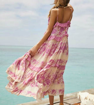 Hippie Drawstring Beach Dress | Yellow Or Pink | S-L