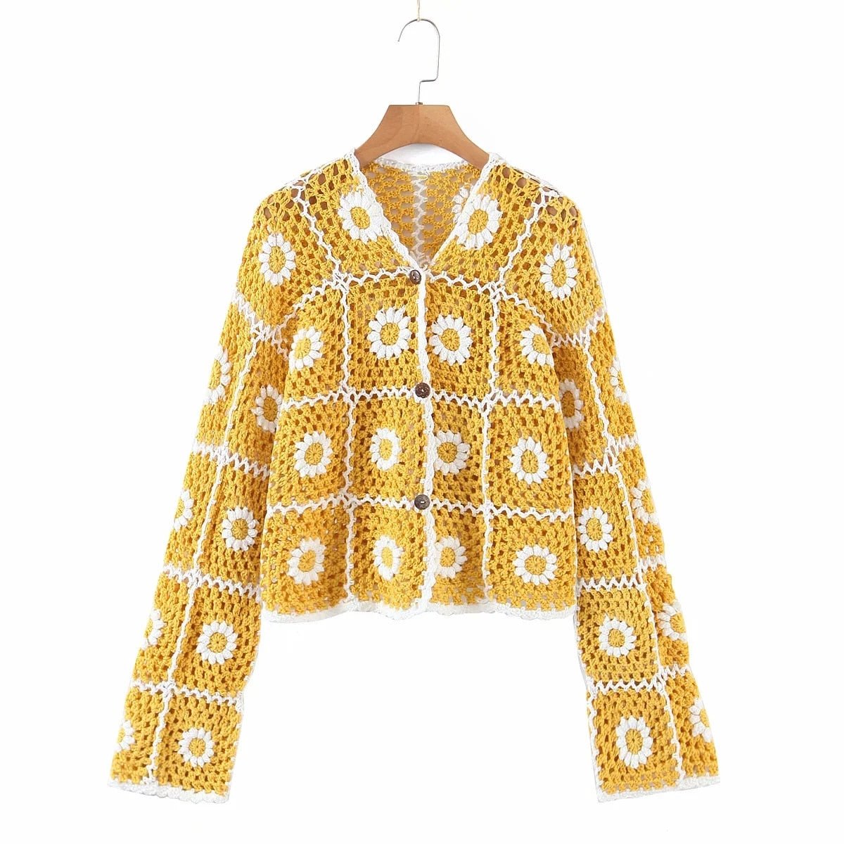 Women's Yellow Summer Floral Hollowed Out Jacket | Free Size