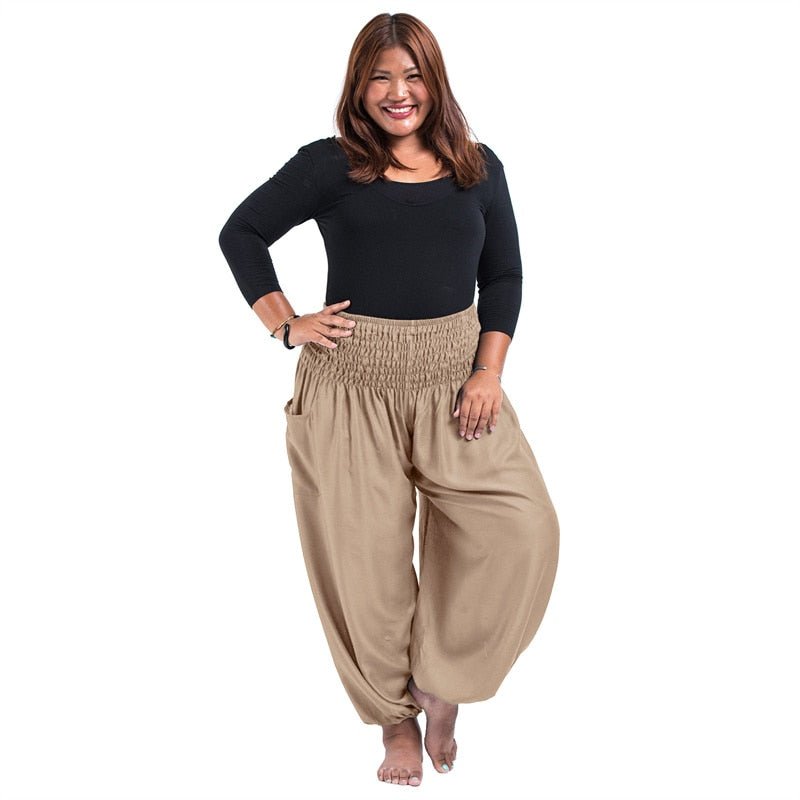 Khaki Bohemian High Waist Yoga Palazzo Pants | S-XL