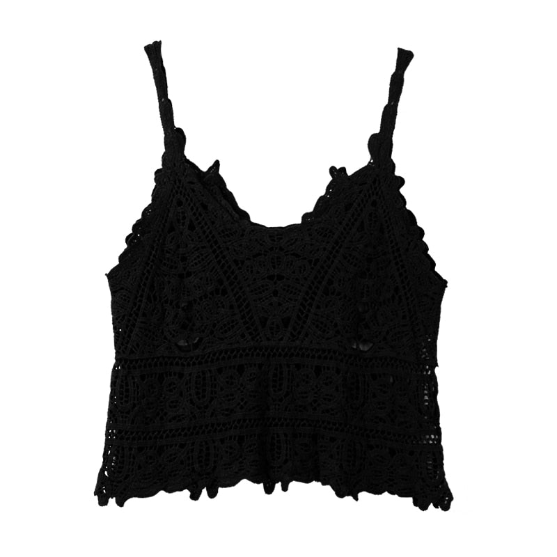 Summer Bohemian Short Strap Lace Knitted Vest Top | Free Size | Various Colours