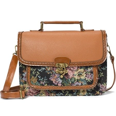 Retro Hippie Styled Briefcase Handbag With Floral Design