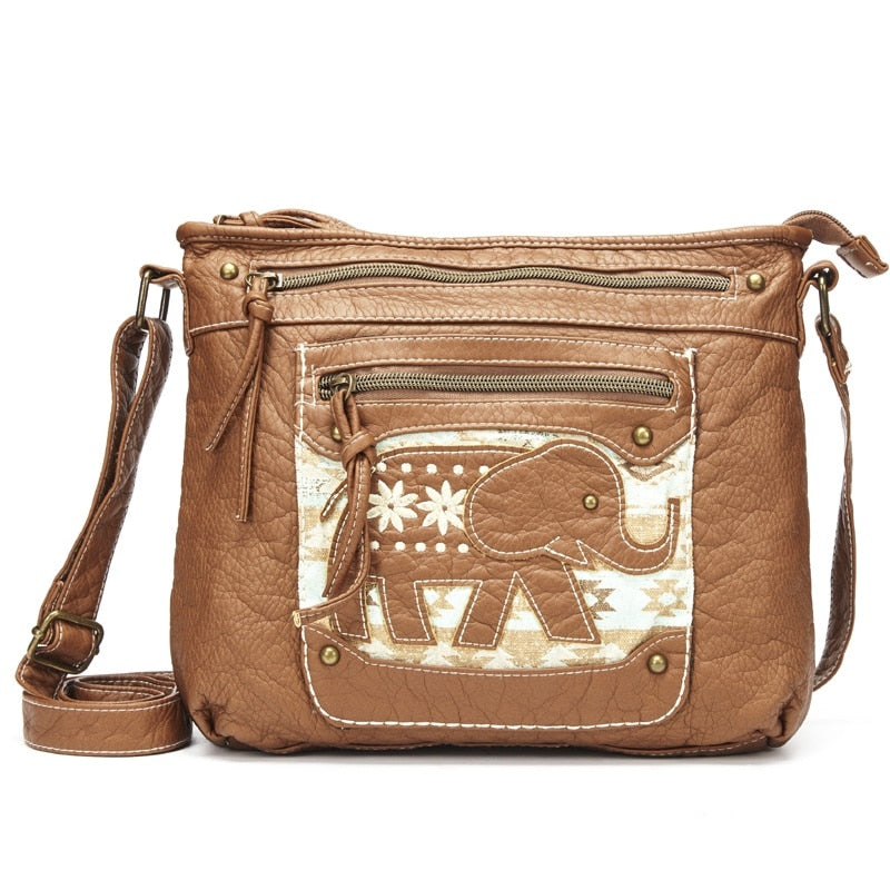 Women's Cute Hippie Elephant Leather Shoulder Bag