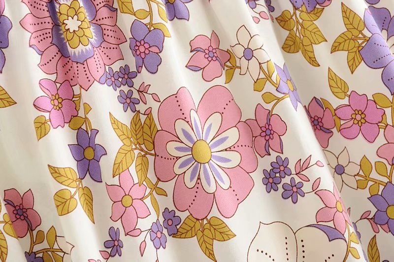 Women's Pink Floral Boho Two Piece Outfit | Ruffles Long Sleeve Top + Waist Skirts | S-L